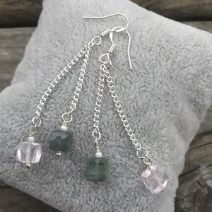Rose Quartz Aquamarine gemstone sterling earrings